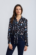 Jewel Print Tie Front Blouse