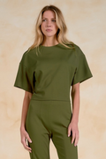 Olive Crewneck Elastic Waistband Set