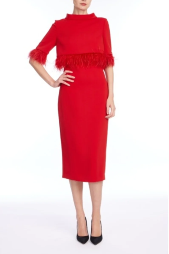 Red Feather Pop Over Dress