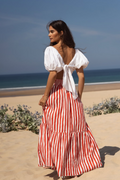 Long Red Stripe Skirt