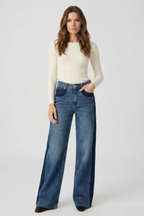 Mid Rise Wide Leg Two-Tone Jeans