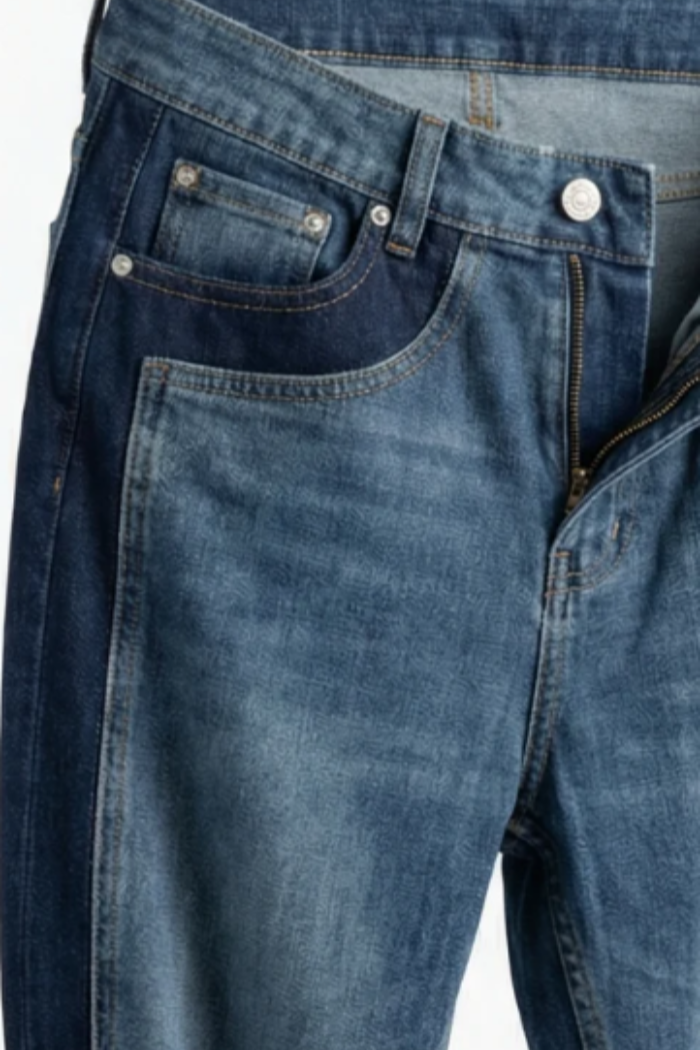 Mid Rise Wide Leg Two-Tone Jeans